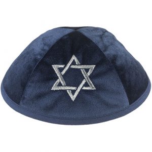 14951 Kipa Velours bleu brodée Maguen David