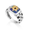 Bague argent  avec pierre d’azurite et étoile de David plaquée or