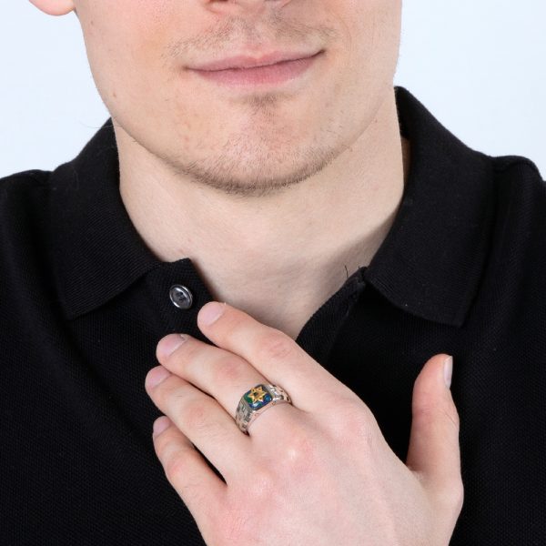Bague argent  avec pierre d’azurite et étoile de David plaquée or