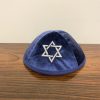 Kipa Velours bleu brodée Maguen David 