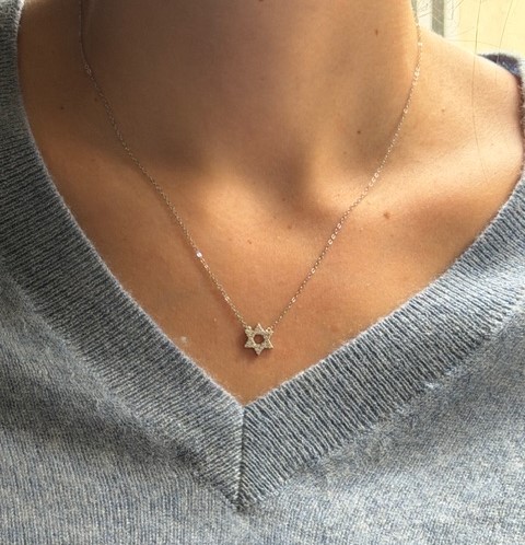 Collier Argent  Maguen David et strass 