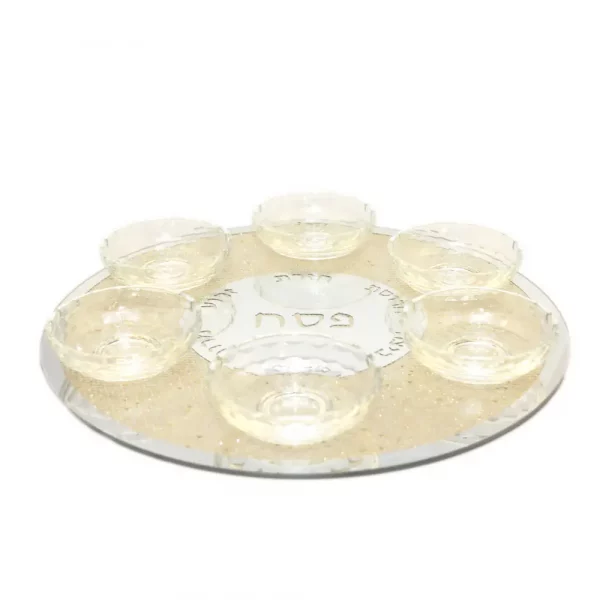 plat-seder-dore-en-cristal-42x42x6cm Plateau pour le seder de Pessah doré en cristal