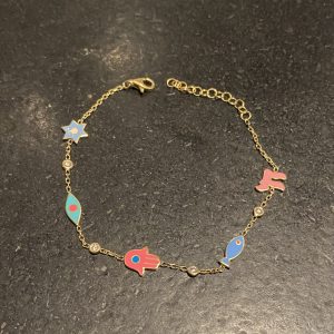 Bracelet P Or et email  Maguen David Haï  œil  main poisson