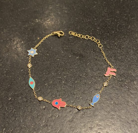 Bracelet P Or et email  Maguen David Haï  œil  main poisson