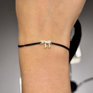 Bracelet Fil Noir Coulissant Haï Plaqué Or  et strass