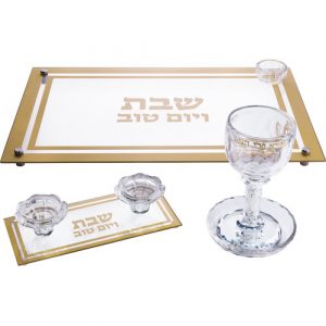 81179 Ensemble Plateau avec salière , bougeoir et verre à Kidouch en cristal