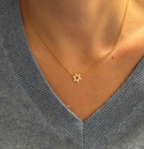 Collier Plaqué Or Maguen David strass 