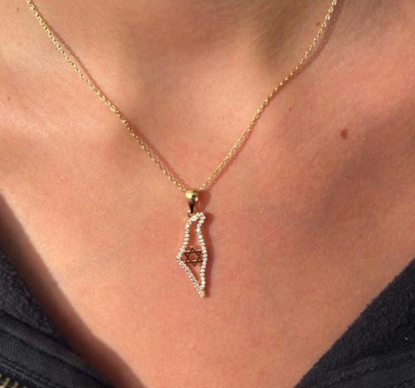Collier Plaqué Or  carte d'Israël  Maguen David et strass 