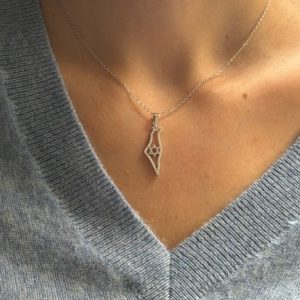 Collier argent  carte d’Israël  Maguen David et strass 
