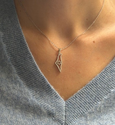 Collier argent  carte d’Israël  Maguen David et strass 