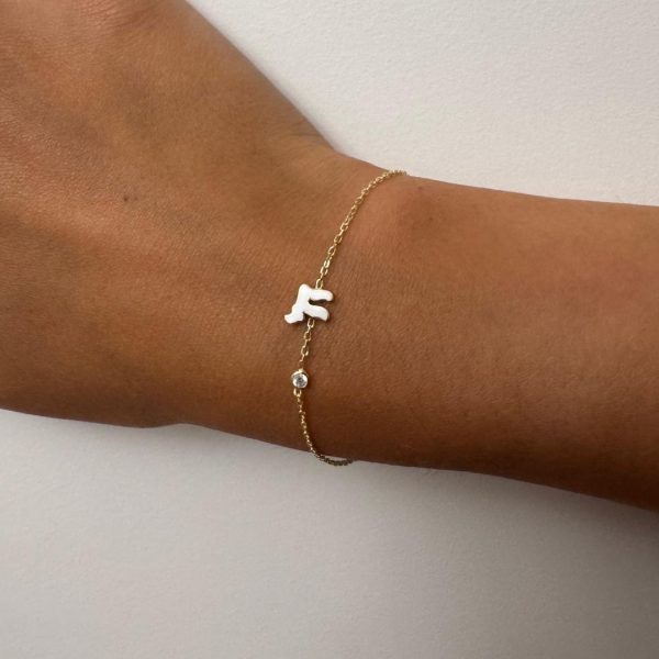 Bracelet Plaqué Or et email blanc Haï et œil petit modèle