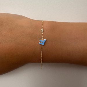 Bracelet Plaqué Or et email bleu Haï et œil  petit modèle
