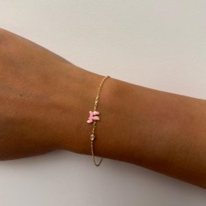 Bracelet Plaqué Or et email rose Haï et œil petit modèle