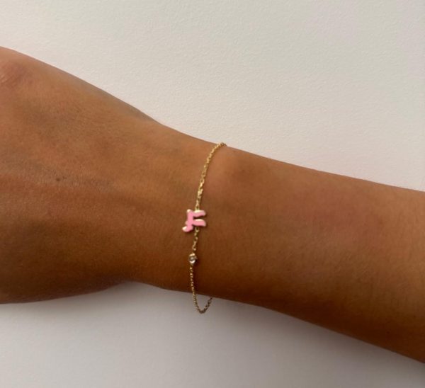 Bracelet Plaqué Or et email rose Haï et œil petit modèle