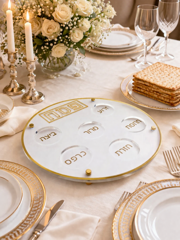 Plateau du seder blanc et doré en acrylique