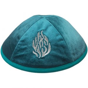 19310 Kipa Velours verte brodée flamme Rabbi Nahman de Breslev