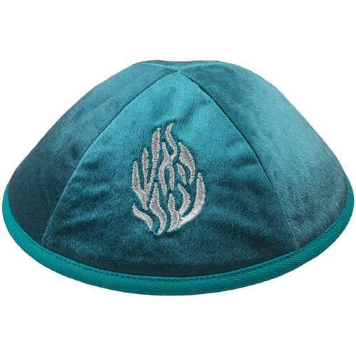 Kipa Velours verte brodée flamme Rabbi Nahman de Breslev