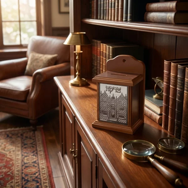 TSEDAKA en bois et métal Maison du Rabbi