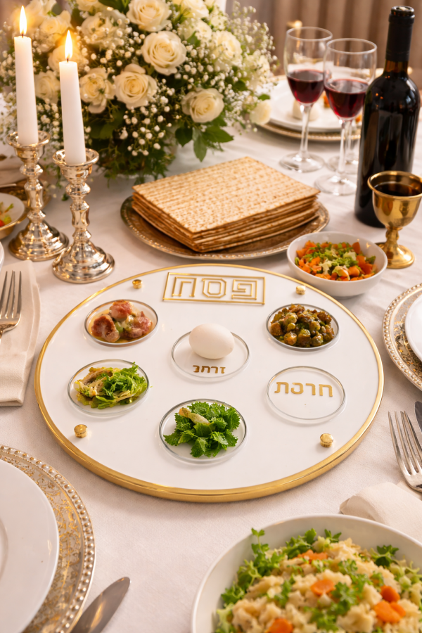 Plateau du seder blanc et doré en acrylique