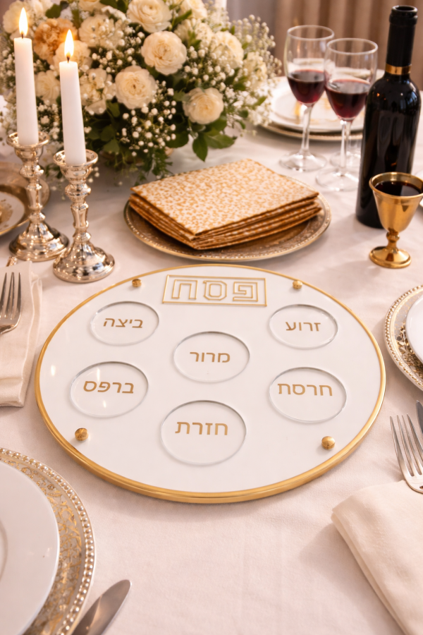 Plateau du seder blanc et doré en acrylique