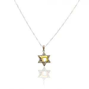 Pendentif Maguen David argent et Haï Plaqué Or