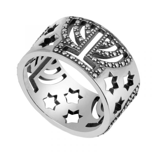 bague en argent Maguen David et Menorah