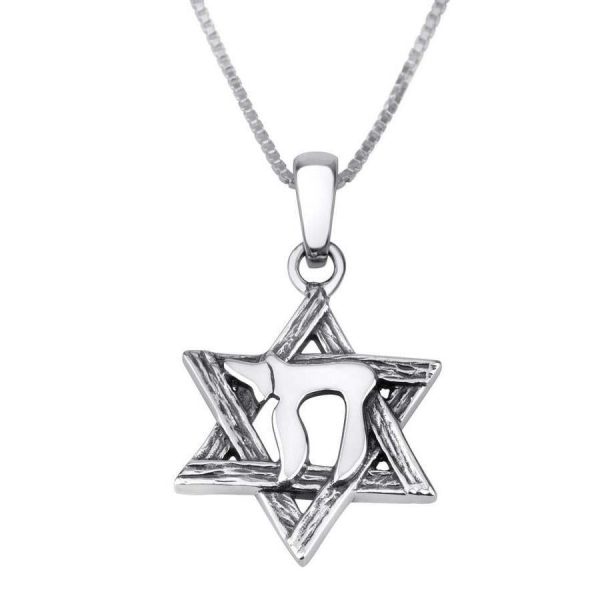 pendentif argent Maguen David et Haï