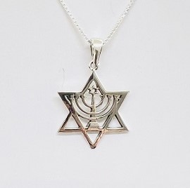 Pendentif  Étoile de David et Ménorah Argent