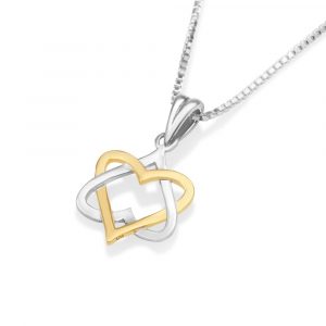 Pendentif étoile de David et coeur en Argent et Plaqué Or