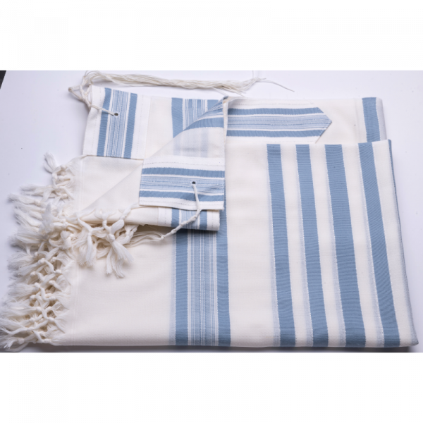Talit Cha’harit bleu ciel et argent gros fils