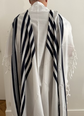 Talit Prière Cha’harit bandes Bleu Marine gros fils ( séfarade)
