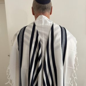 Talit Prière Cha’harit bandes Bleu Marine gros fils ( séfarade)