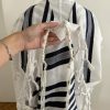 Talit Prière Cha’harit bandes Bleu Marine gros fils ( séfarade)