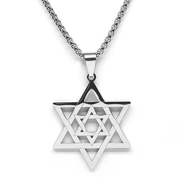 Collier et pendentif Double Maguen David en acier