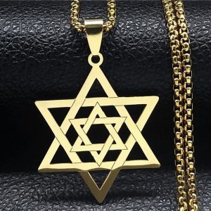 Collier et pendentif Double Maguen David en acier