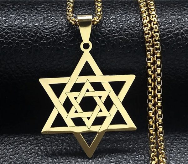 Collier et pendentif Double Maguen David en acier
