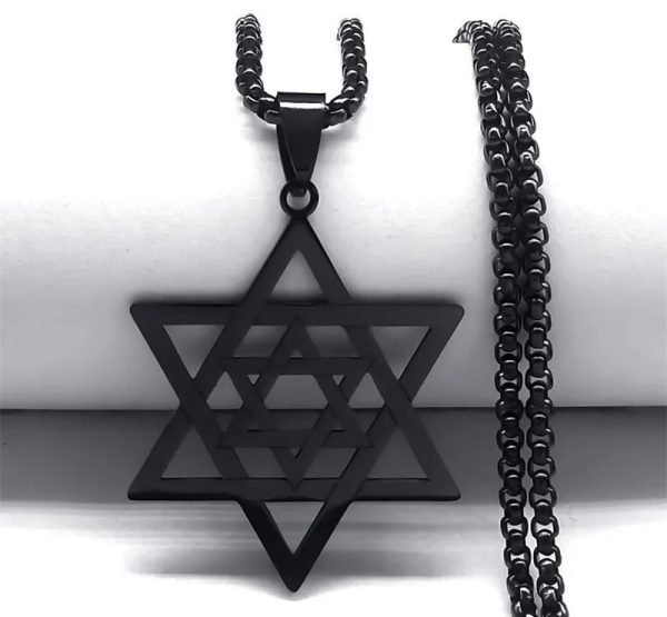 Collier et pendentif Double Maguen David en acier