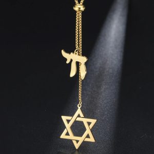 Collier avec Maguen David et Haï en acier
