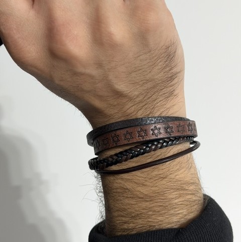 Bracelet cuir ✡ Maguen David ✡ pour Homme